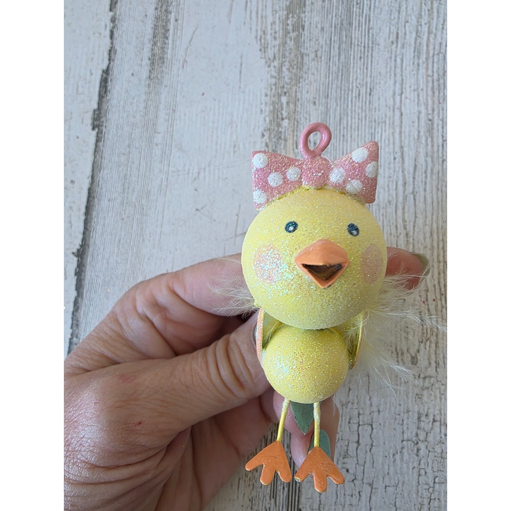Vintage pier 1 metal chick spring Easter ornament bird feather rare tree